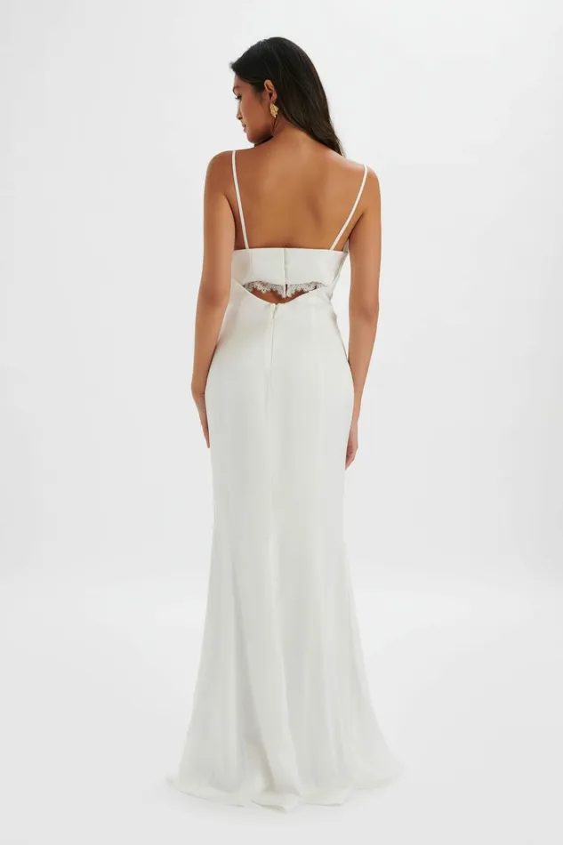 Lavish Alice CowlNeck Dresses MAY Lace Insert Satin Maxi Dress In White Max White 8211 Women