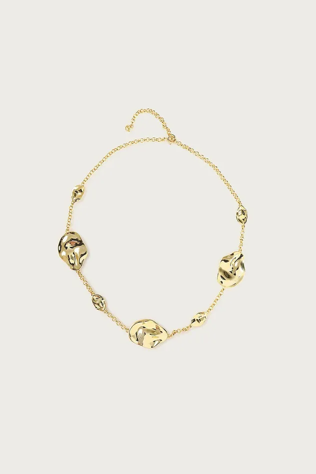 Lavish Alice Jewellery KARIA Hammered Effect Oval Charm Gold Necklace 8211 Women