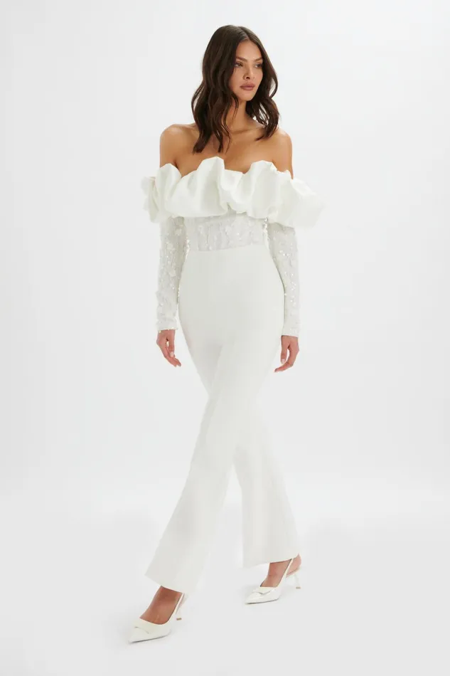 Lavish Alice Jumpsuits and Playsuits TALLULAH 3D Embroidered Satin Puff Jumpsuit In White White 8211 Women Lavish Alice Jumpsuits and Playsuits TALLULAH 3D Embroidered Satin Puff Jumpsuit In White White 8211 Women