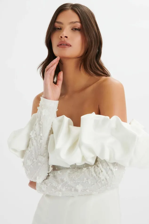 Lavish Alice Jumpsuits and Playsuits TALLULAH 3D Embroidered Satin Puff Jumpsuit In White White 8211 Women