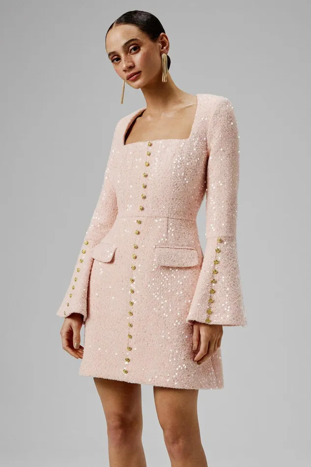 Lavish Alice LongSleeve Dresses BELLA Sequin Boucle Micro Rose Button Mini Dress In Pink Pink 8211 Women Lavish Alice LongSleeve Dresses BELLA Sequin Boucle Micro Rose Button Mini Dress In Pink Pink 8211 Women