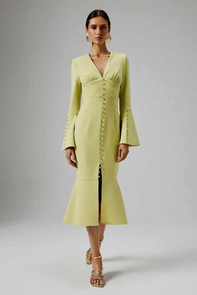 Lavish Alice LongSleeve Dresses SALMA Fluted Sleeve Micro Rose Button Midi Dress In Lime Green Lime Green 8211 Women Lavish Alice LongSleeve Dresses SALMA Fluted Sleeve Micro Rose Button Midi Dress In Lime Green Lime Green 8211 Women