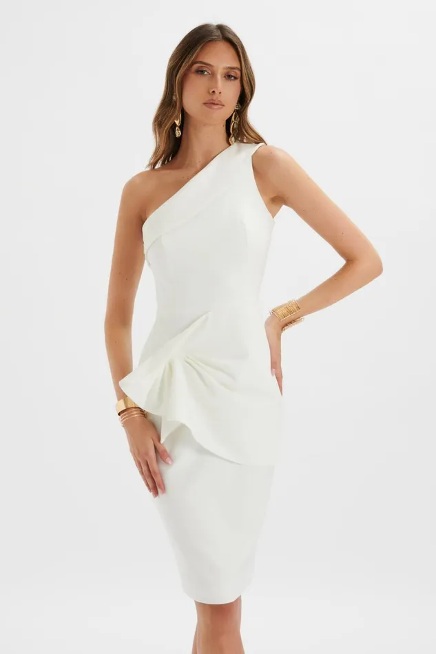 Lavish Alice Off The Shoulder and Bardot BILLIE One Shoulder Midi Dress In White White 8211 Women