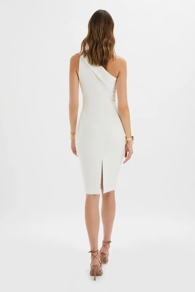 Lavish Alice Off The Shoulder and Bardot BILLIE One Shoulder Midi Dress In White White 8211 Women