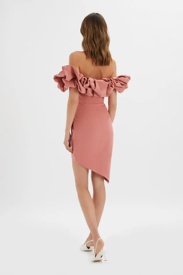Lavish Alice Puff Sleeve Dresses LILLY Extreme Ruffle Bardot Midi Dress In Rose Pink Light Pink 8211 Women