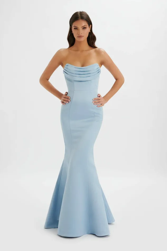 Lavish Alice Strapless and Bandeau Dresses FREYA Bonded Satin Cowl Neck Maxi Dress In Dusty Blue Dusty Blue 8211 Women Lavish Alice Strapless and Bandeau Dresses FREYA Bonded Satin Cowl Neck Maxi Dress In Dusty Blue Dusty Blue 8211 Women