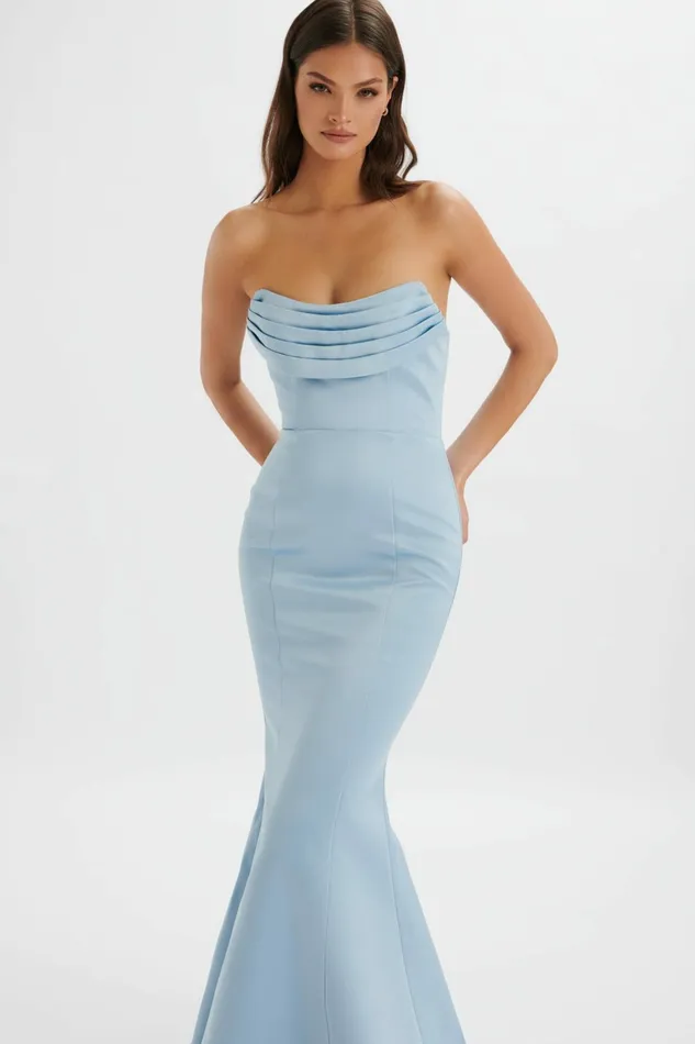 Lavish Alice Strapless and Bandeau Dresses FREYA Bonded Satin Cowl Neck Maxi Dress In Dusty Blue Dusty Blue 8211 Women