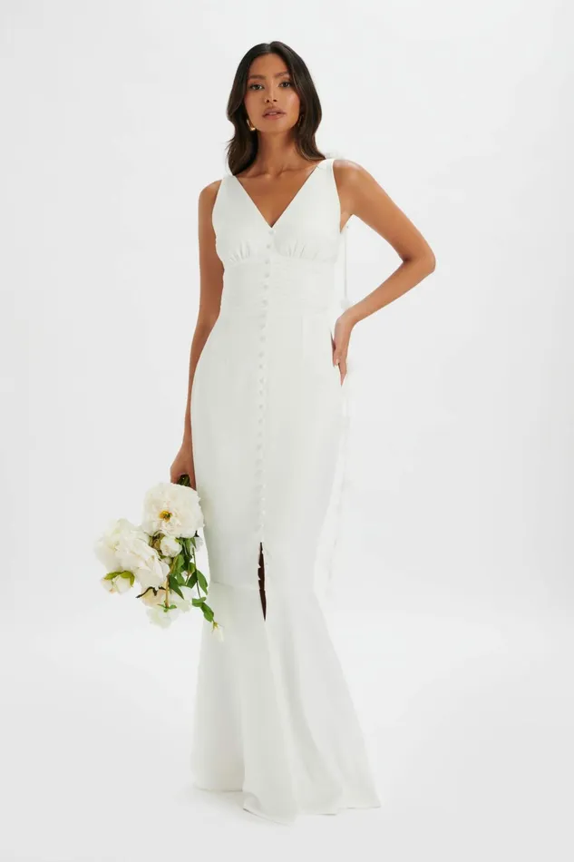 Lavish Alice Wedding Dresses NOVIE Floral Strap Satin Fit And Flare Maxi Dress In Ivory Ivory 8211 Women