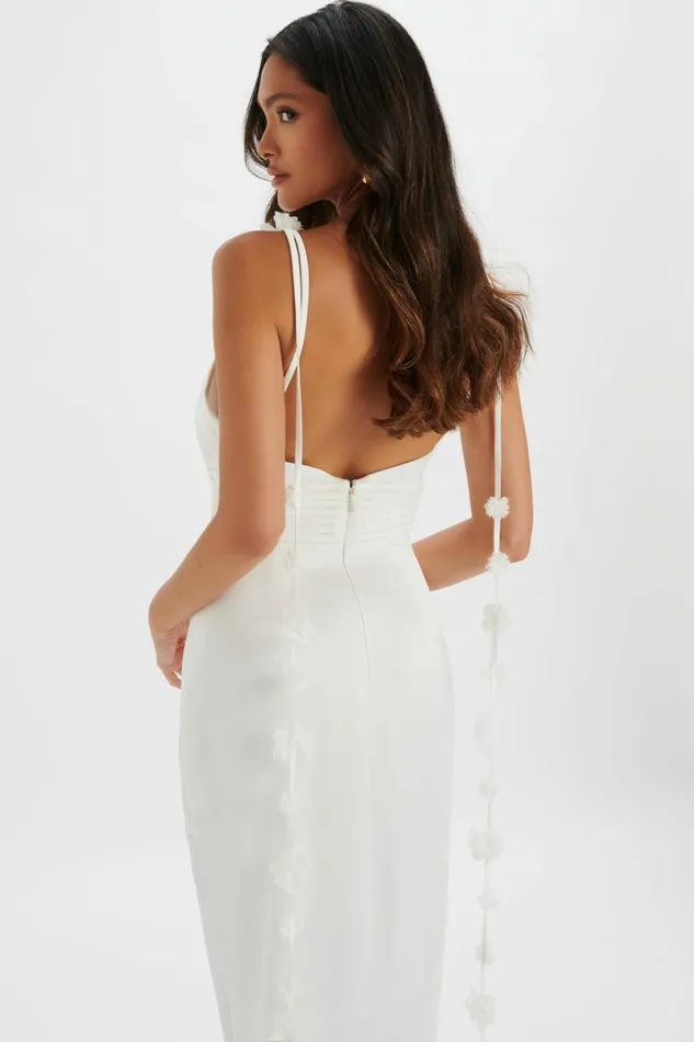 Lavish Alice Wedding Dresses NOVIE Floral Strap Satin Fit And Flare Maxi Dress In Ivory Ivory 8211 Women