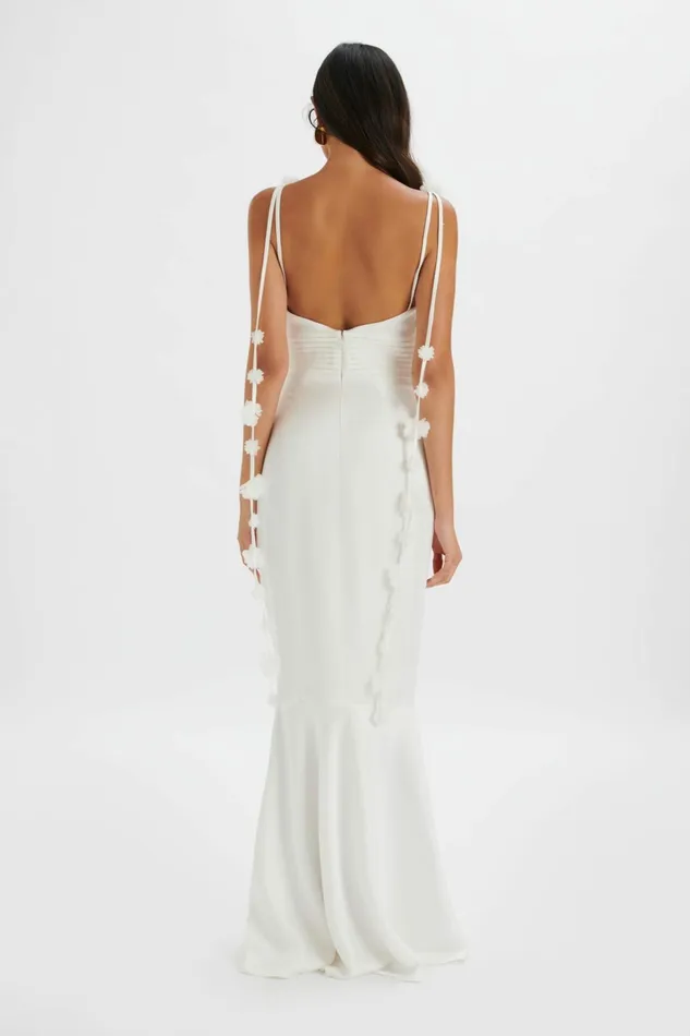 Lavish Alice Wedding Dresses NOVIE Floral Strap Satin Fit And Flare Maxi Dress In Ivory Ivory 8211 Women