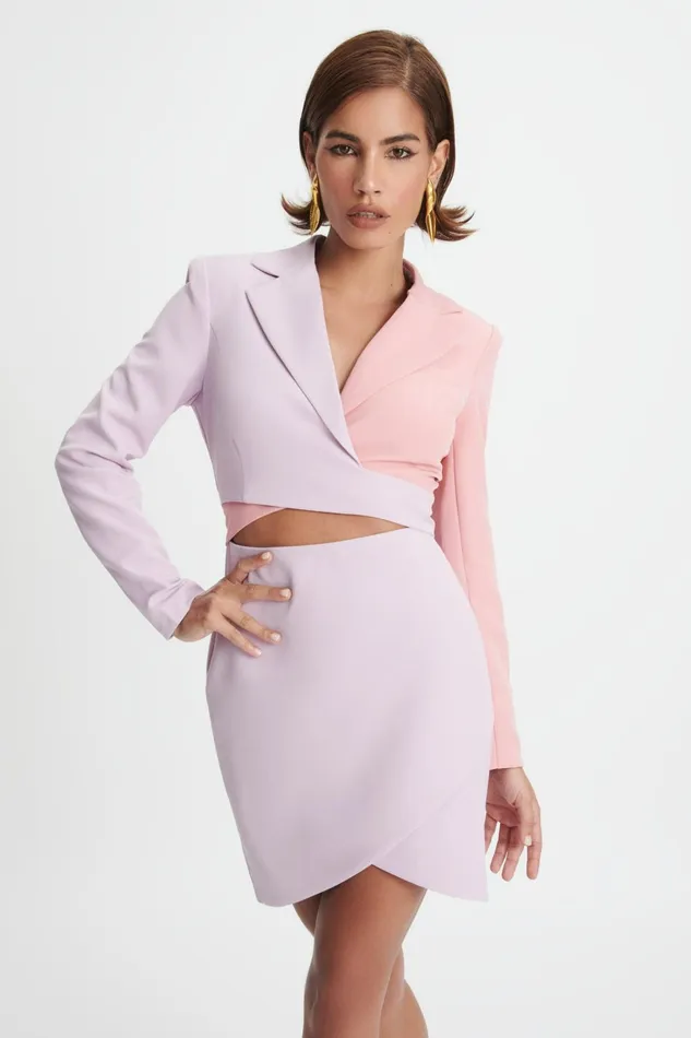 Lavish Alice Wedding Guest ELLIE Colour Block Blazer Wrap Mini Dress In Lilac and Pink Light Pink 8211 Women