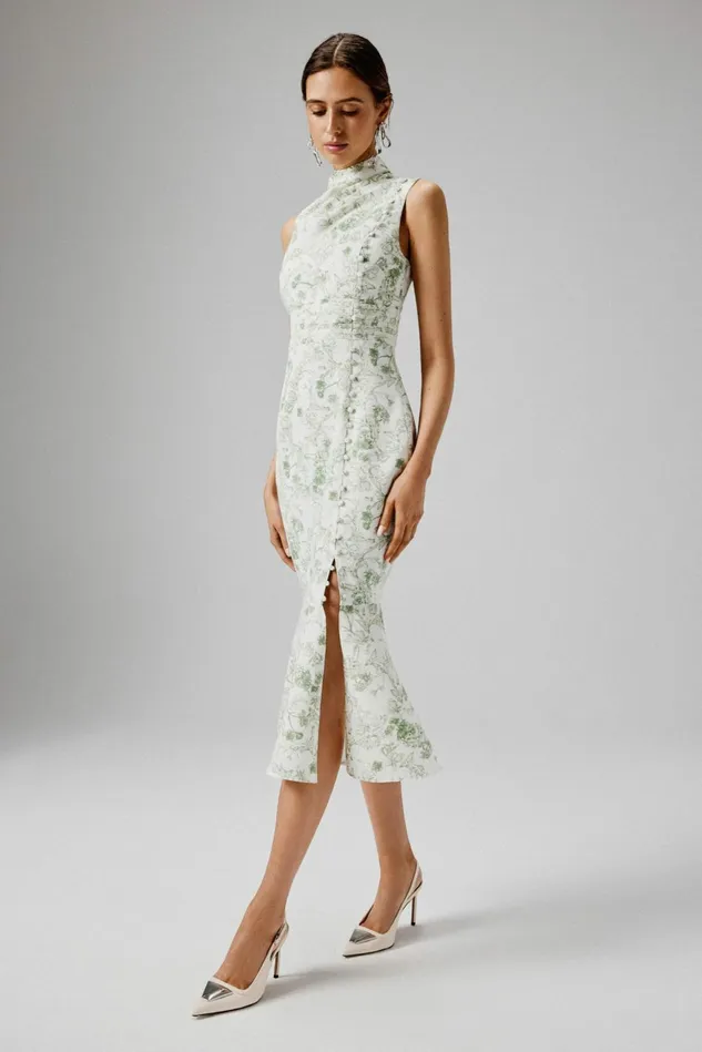 Lavish Alice Wedding Guest SAFFRON High Neck Crepe Midi Dress In Sage Porcelain Print Print 8211 Women Lavish Alice Wedding Guest SAFFRON High Neck Crepe Midi Dress In Sage Porcelain Print Print 8211 Women