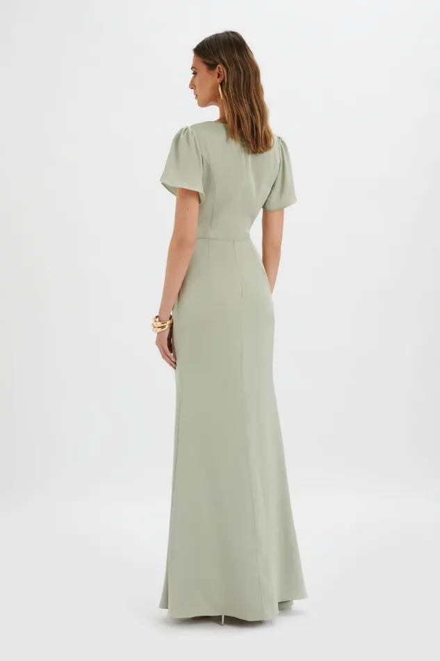Lavish Alice Wrap Dresses BEAU Draped Wrap Satin Maxi Dress With Sleeves In Sage Green Sage Green 8211 Women