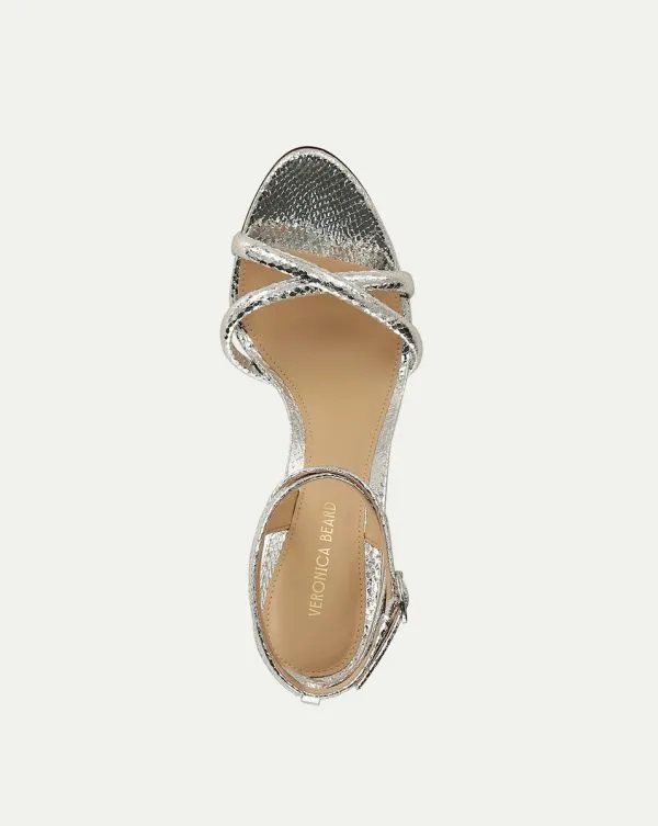 Manuela Metallic Leather Sculpted Wedge Sandal Silver Women Veronica Beard Shoes