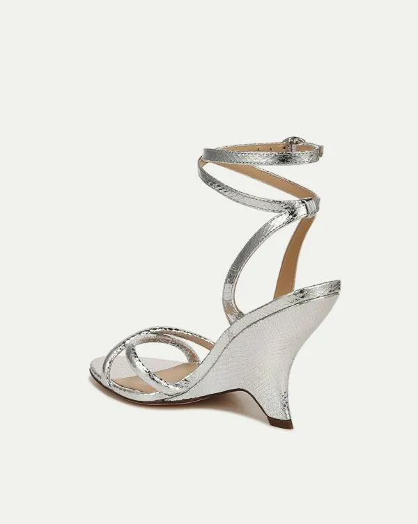 Manuela Metallic Leather Sculpted Wedge Sandal Silver Women Veronica Beard Shoes