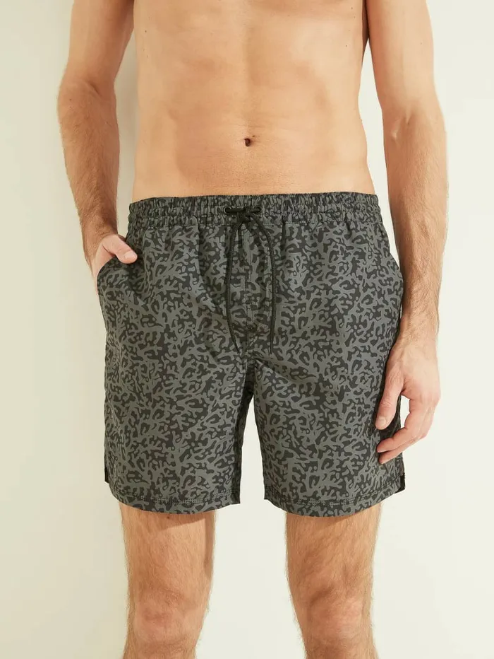 Men Abstract Swim Trunks GreyBlk Pixel Swim GUESS