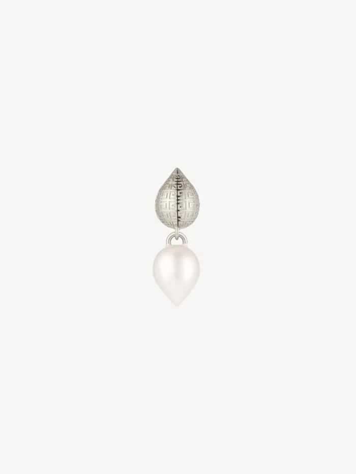 Men Beanies and Caps Givenchy G Stud Earring In Metal With Pearl Whitesilvery