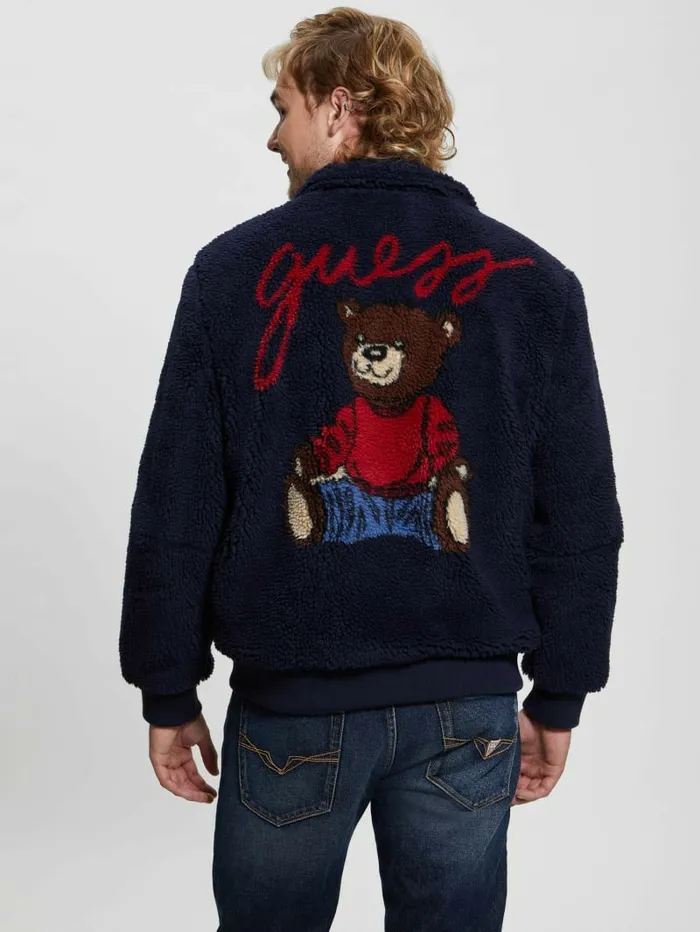 Men Bear Sherpa Jacket Bleu lgant Jackets and Coats GUESS