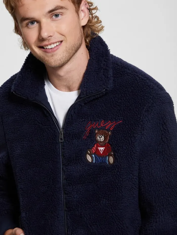 Men Bear Sherpa Jacket Bleu lgant Jackets and Coats GUESS