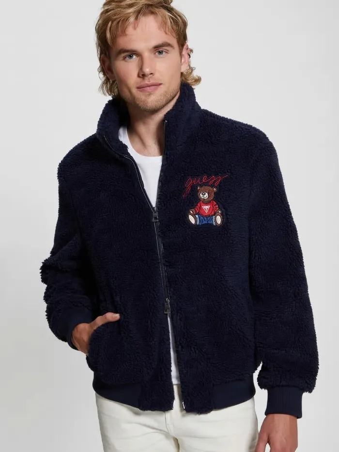 Men Bear Sherpa Jacket Bleu lgant Jackets and Coats GUESS