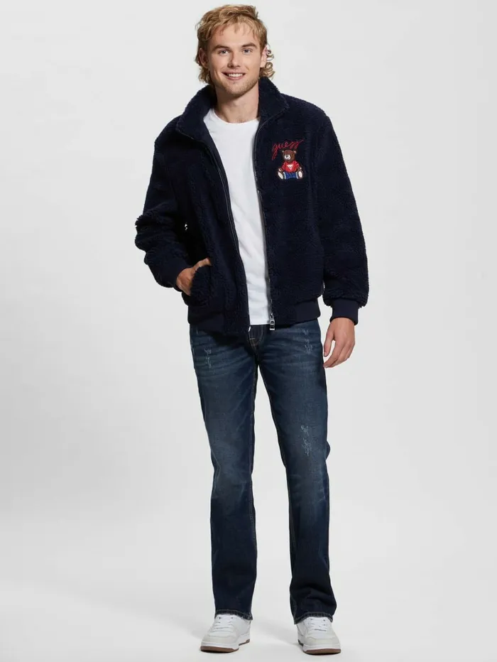 Men Bear Sherpa Jacket Bleu lgant Jackets and Coats GUESS