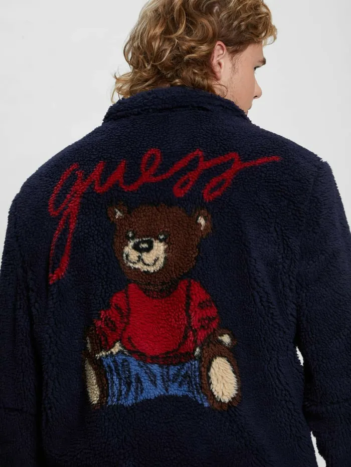 Men Bear Sherpa Jacket Bleu lgant Jackets and Coats GUESS
