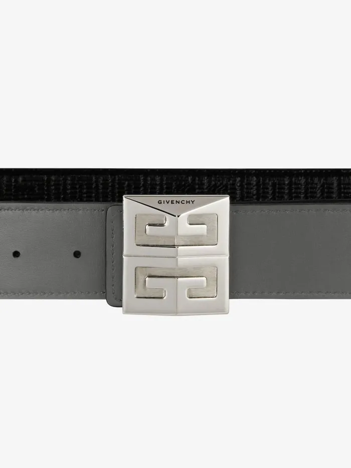 Men Belts Givenchy 4G Reversible Belt In Leather And 4G Coated Canvas Quartz Grey Men Belts Givenchy 4G Reversible Belt In Leather And 4G Coated Canvas Quartz Grey