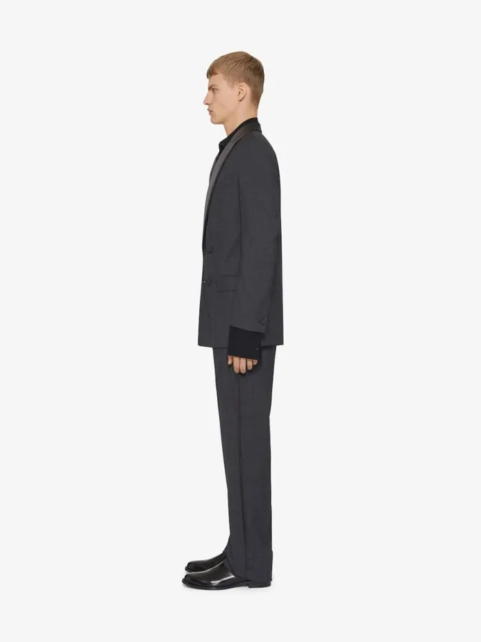 Men Coats and Jackets Givenchy Double Breasted Jacket In Wool With Satin Collar Dark Grey