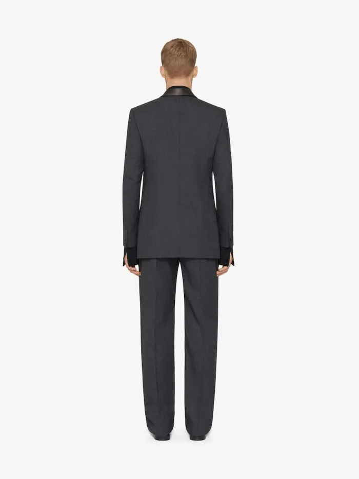 Men Coats and Jackets Givenchy Double Breasted Jacket In Wool With Satin Collar Dark Grey