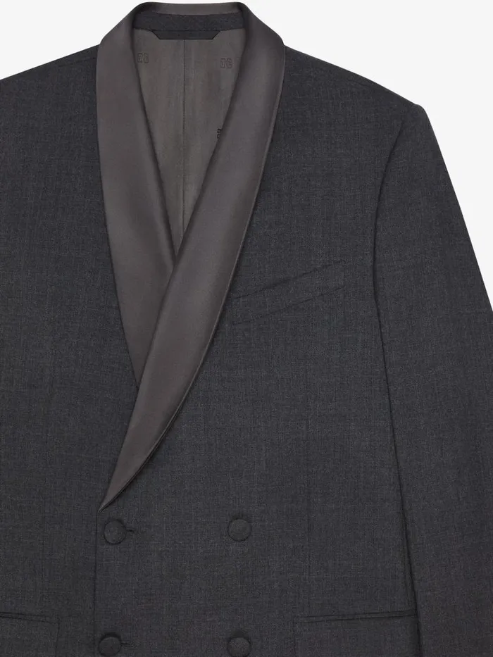 Men Coats and Jackets Givenchy Double Breasted Jacket In Wool With Satin Collar Dark Grey