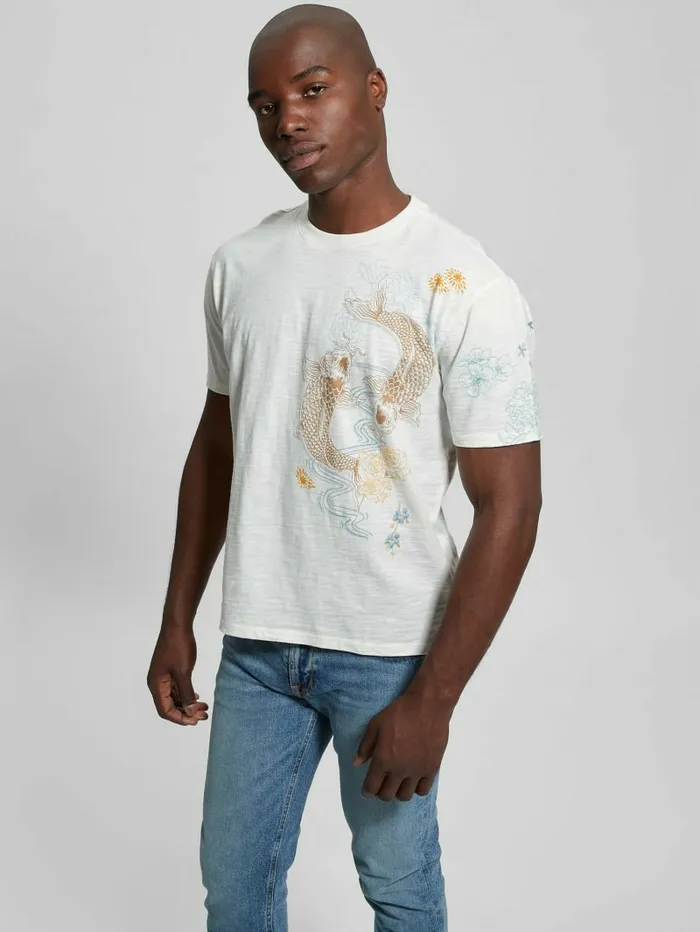 Men David Embroidered Tee Salt White TShirts and Tanks GUESS