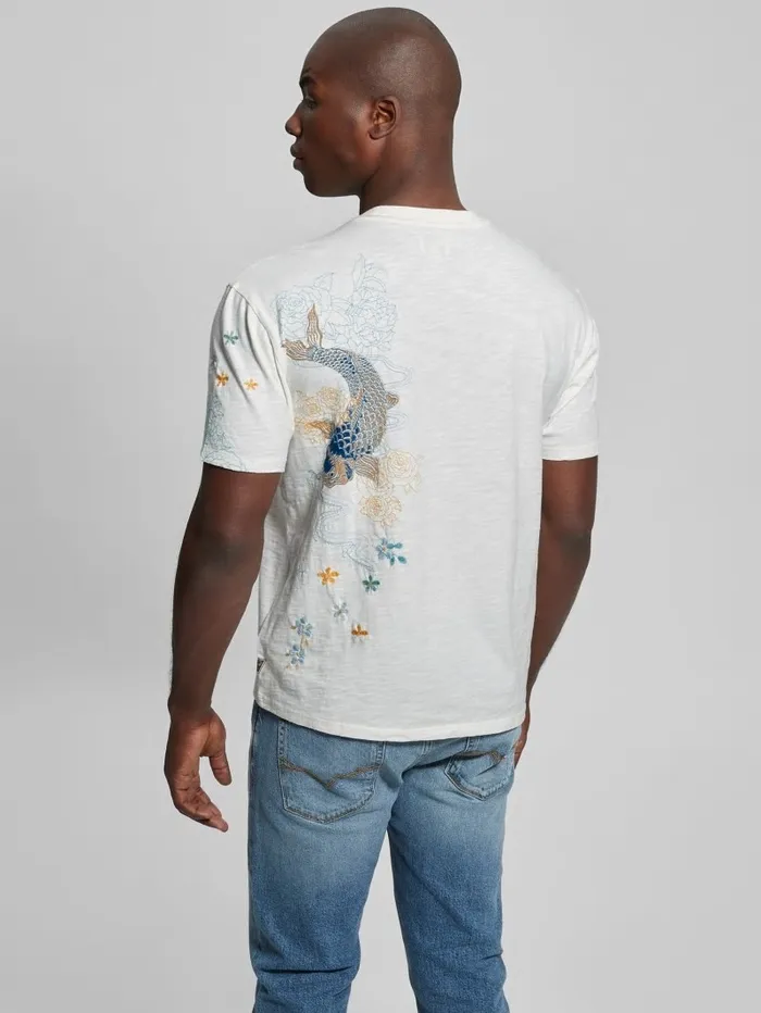 Men David Embroidered Tee Salt White TShirts and Tanks GUESS Men David Embroidered Tee Salt White TShirts and Tanks GUESS