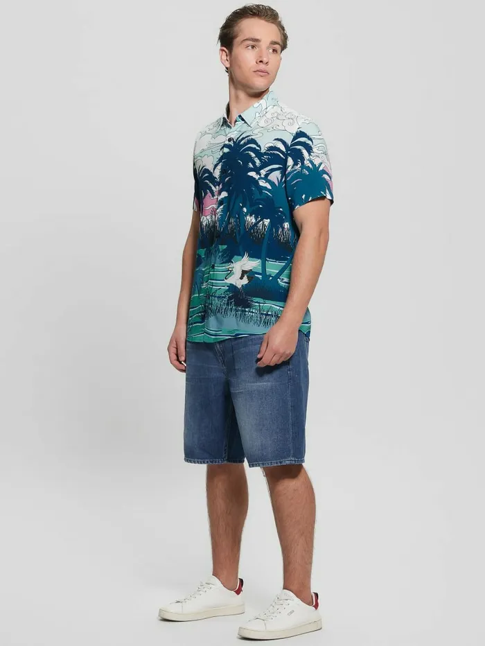 Men Eco Rayon Scenic Japan Japanese Scenic Print Shirts GUESS Men Eco Rayon Scenic Japan Japanese Scenic Print Shirts GUESS