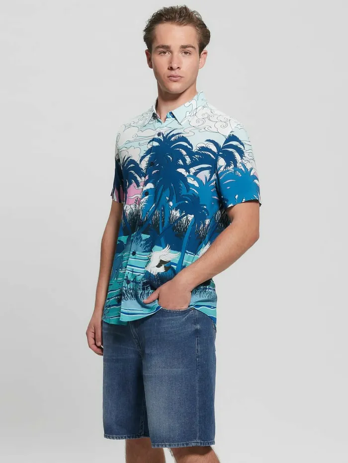Men Eco Rayon Scenic Japan Japanese Scenic Print Shirts GUESS Men Eco Rayon Scenic Japan Japanese Scenic Print Shirts GUESS