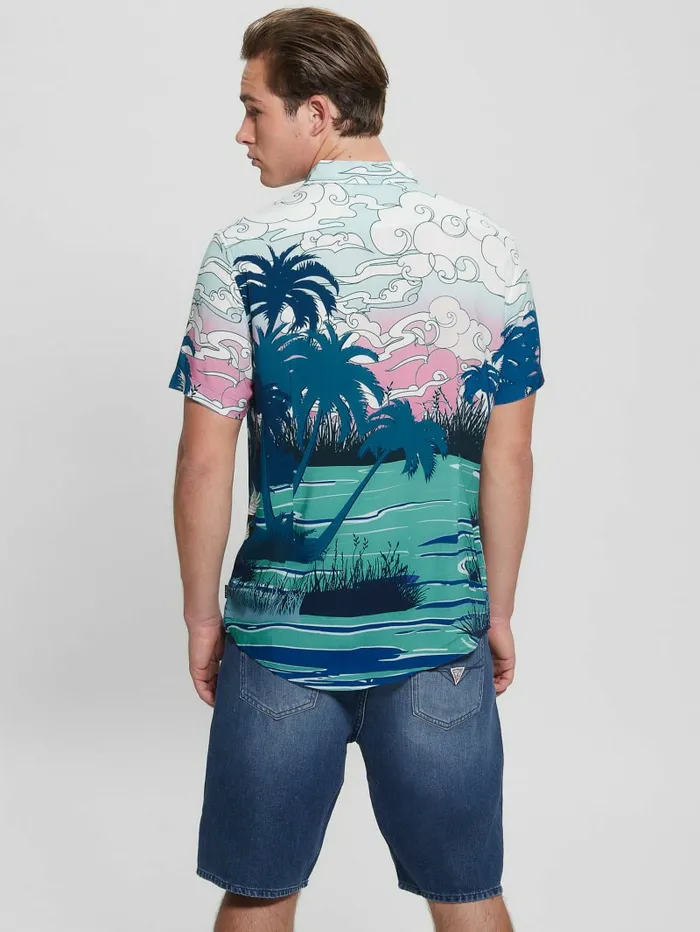 Men Eco Rayon Scenic Japan Japanese Scenic Print Shirts GUESS Men Eco Rayon Scenic Japan Japanese Scenic Print Shirts GUESS