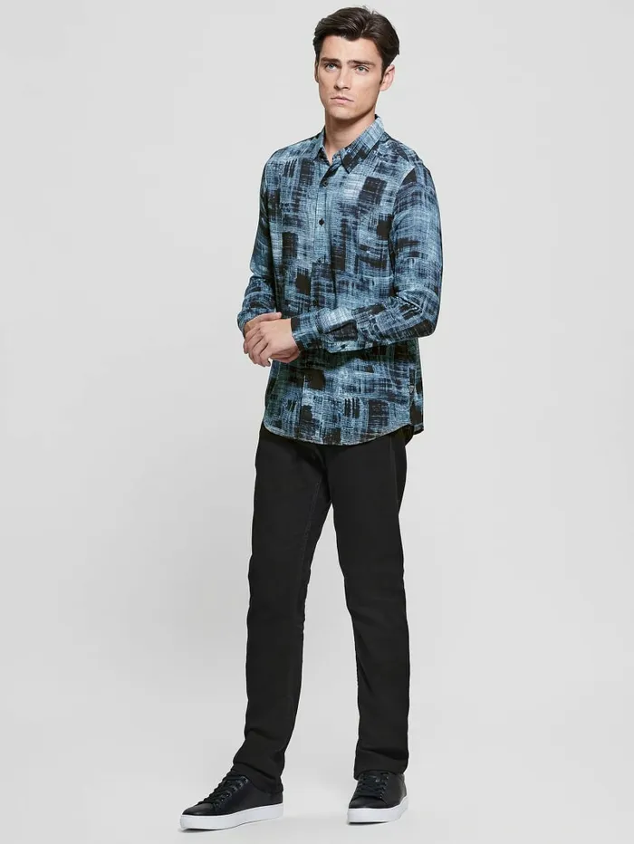 Men GUESS Eco Print Shirt Distressed Check Shirts Men GUESS Eco Print Shirt Distressed Check Shirts