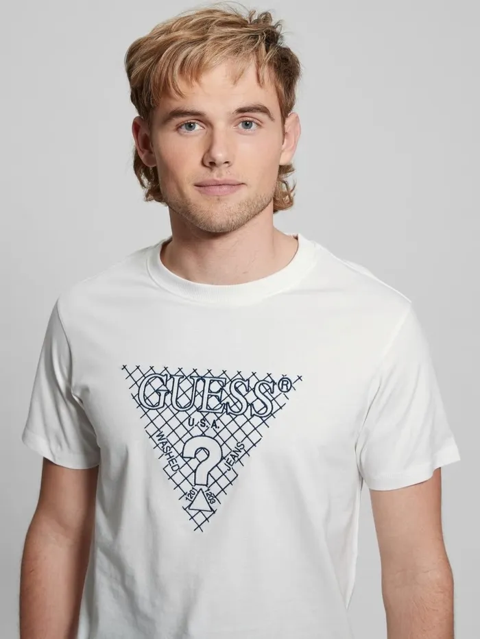 Men GUESS Eco Triangle Patch Tee Pure White TShirts and Tanks
