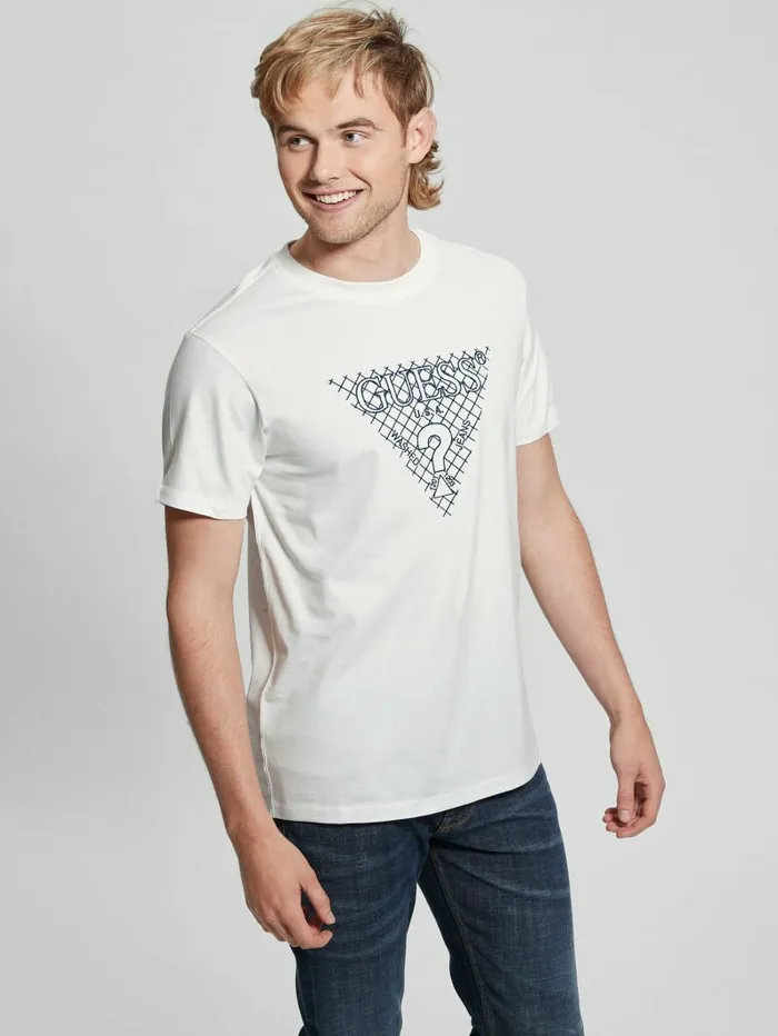 Men GUESS Eco Triangle Patch Tee Pure White TShirts and Tanks Men GUESS Eco Triangle Patch Tee Pure White TShirts and Tanks