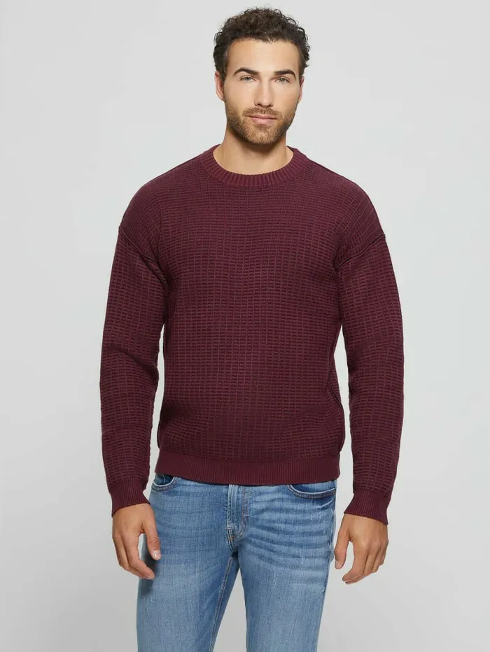 Men GUESS Eco TwoTone Waffle Sweater Jet BlackRed Noir Multi Hoodies and Sweaters Men GUESS Eco TwoTone Waffle Sweater Jet BlackRed Noir Multi Hoodies and Sweaters