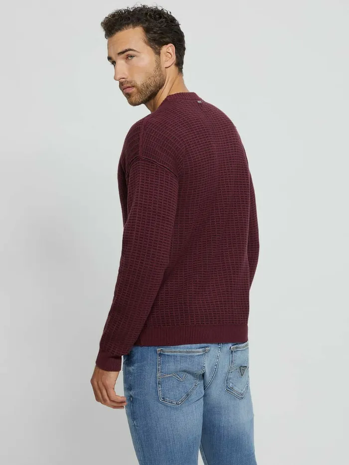 Men GUESS Eco TwoTone Waffle Sweater Jet BlackRed Noir Multi Hoodies and Sweaters Men GUESS Eco TwoTone Waffle Sweater Jet BlackRed Noir Multi Hoodies and Sweaters