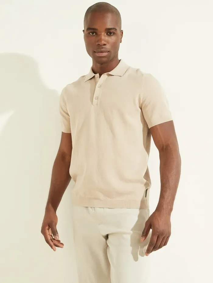 Men GUESS Formal Performance Sweater Polo Pasadena Stone Hoodies and Sweaters