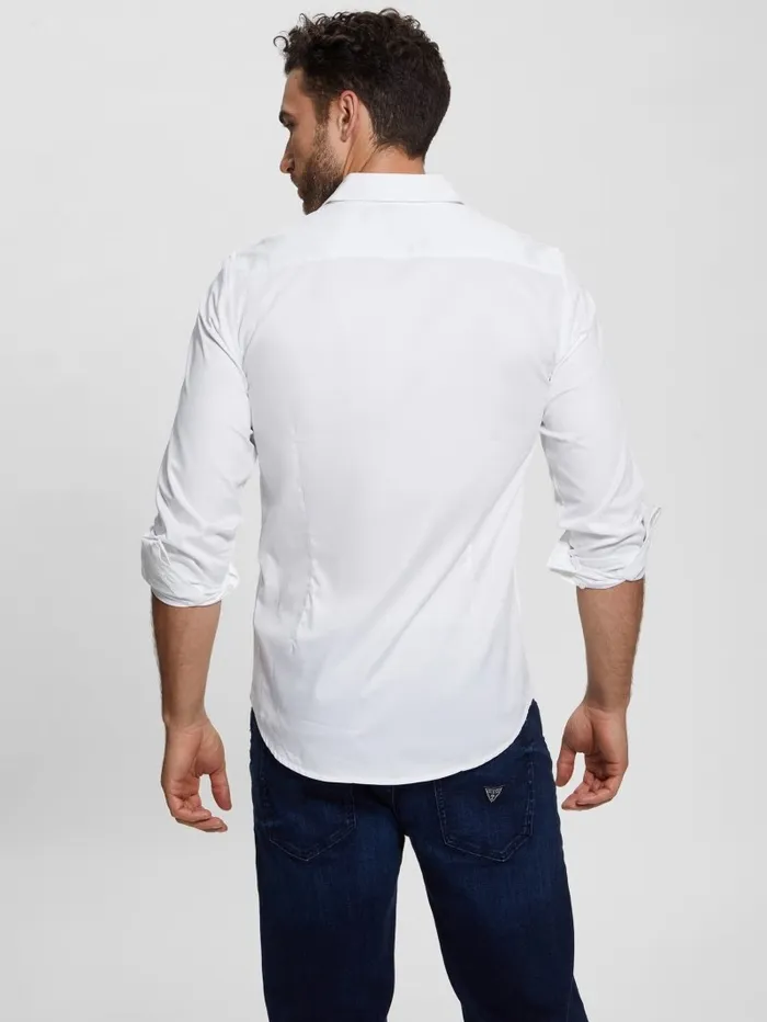 Men GUESS Luxe Stretch Shirt Pure White Shirts Men GUESS Luxe Stretch Shirt Pure White Shirts