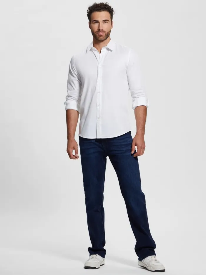 Men GUESS Luxe Stretch Shirt Pure White Shirts Men GUESS Luxe Stretch Shirt Pure White Shirts