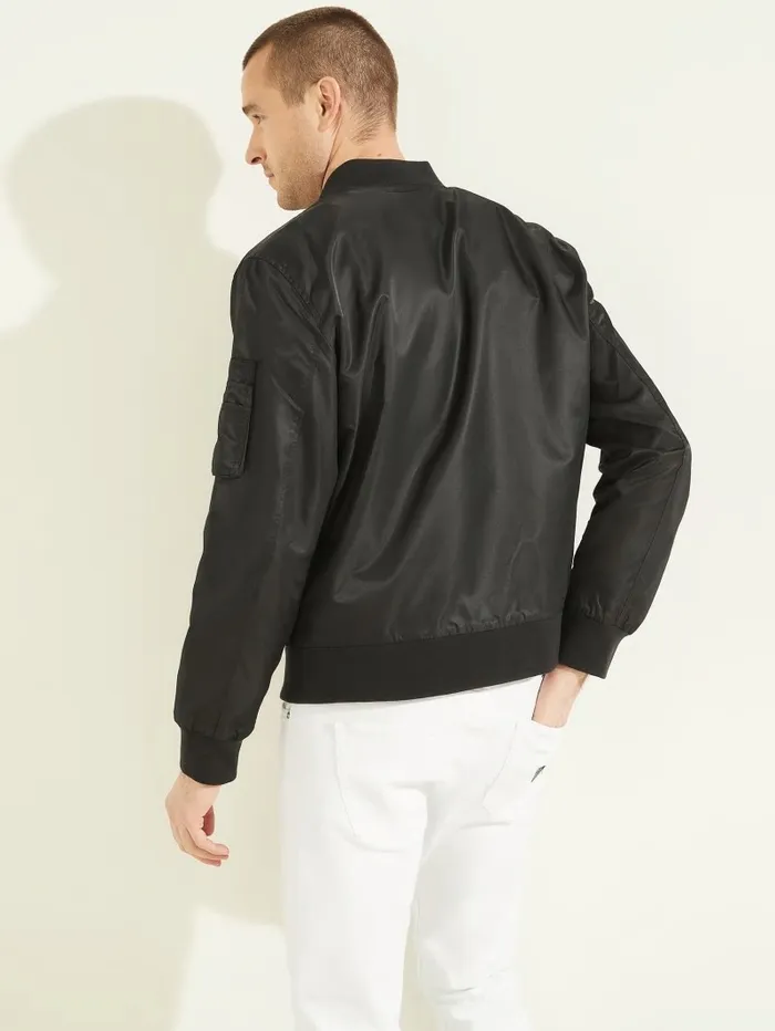 Men GUESS Nylon Flight Jacket Black Jackets and Coats