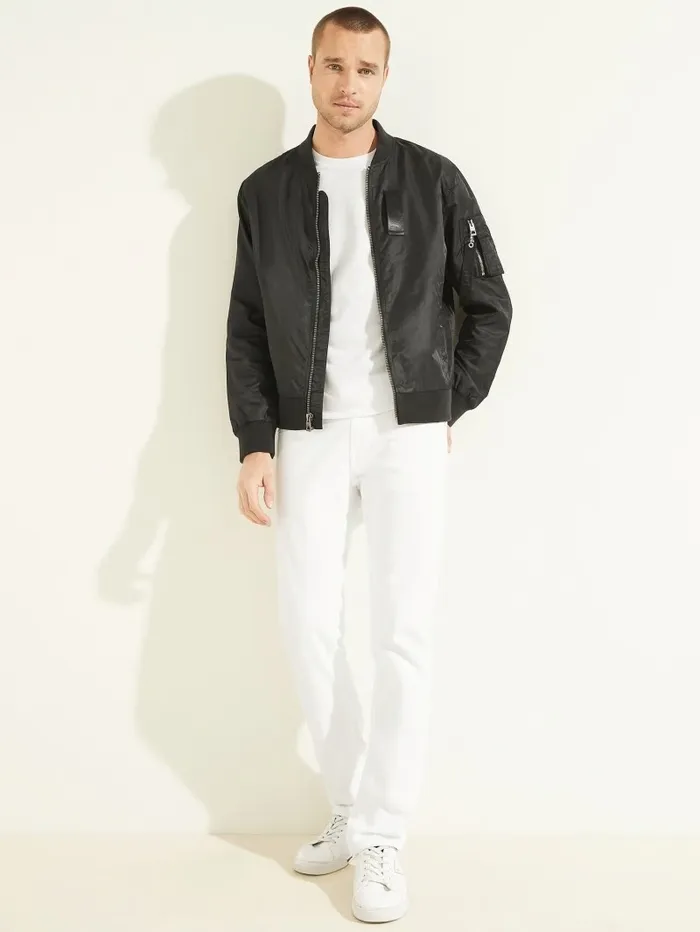 Men GUESS Nylon Flight Jacket Black Jackets and Coats