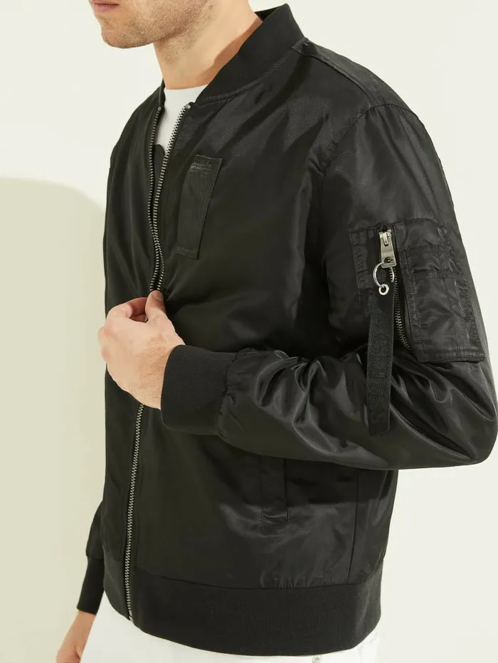 Men GUESS Nylon Flight Jacket Black Jackets and Coats