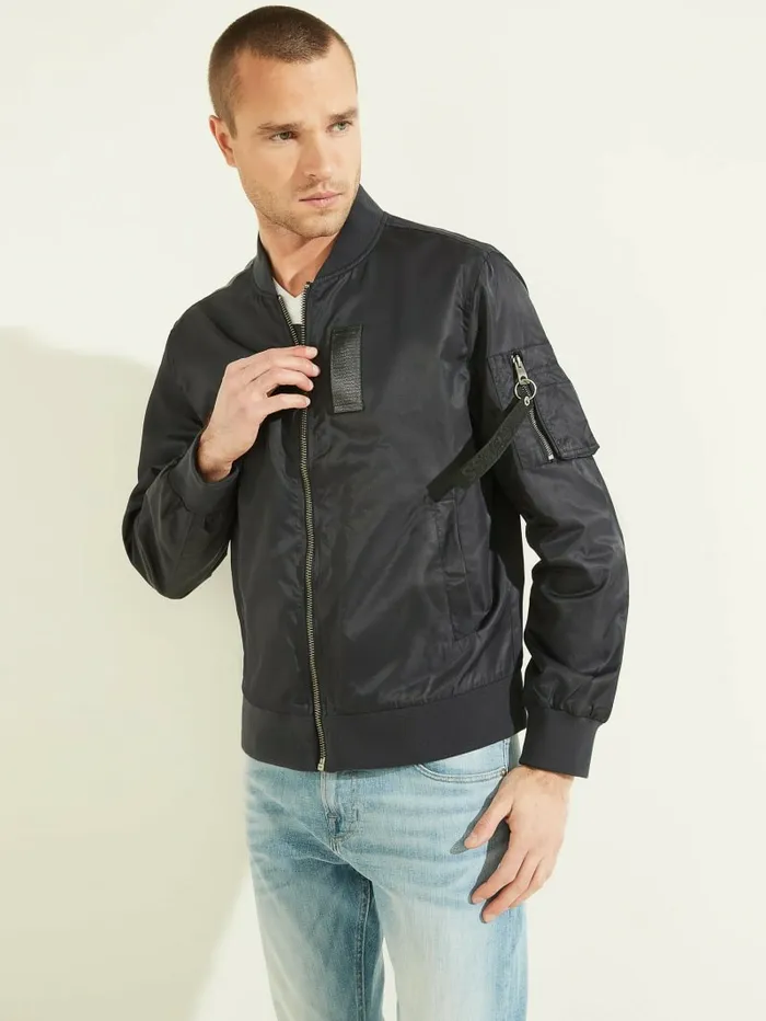 Men GUESS Nylon Flight Jacket Bleu lgant Jackets and Coats Men GUESS Nylon Flight Jacket Bleu lgant Jackets and Coats