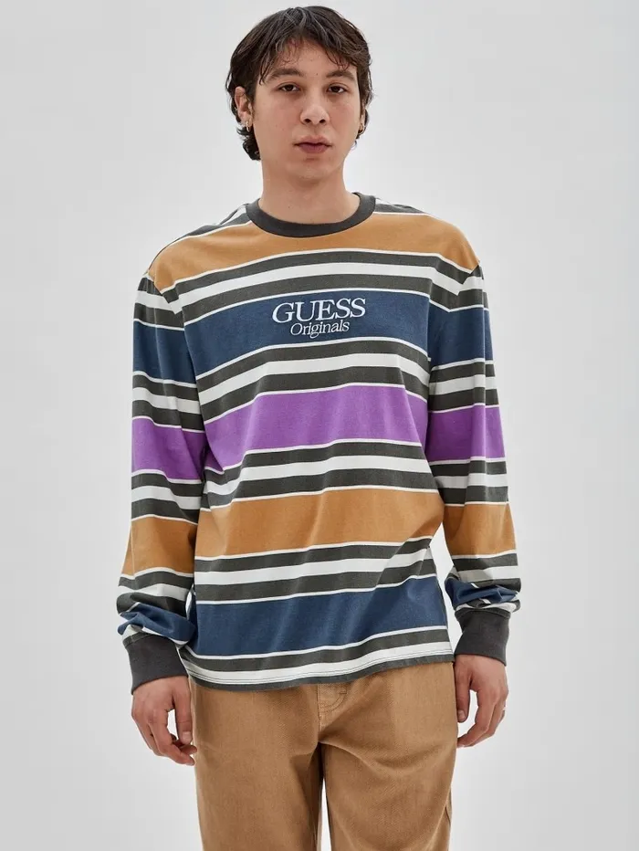 Men GUESS Originals Block Striped Tee Pure White Multi Shirts GUESS