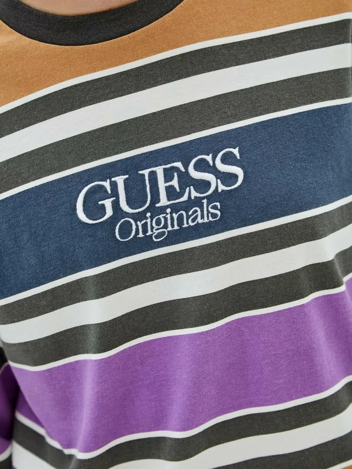 Men GUESS Originals Block Striped Tee Pure White Multi Shirts GUESS