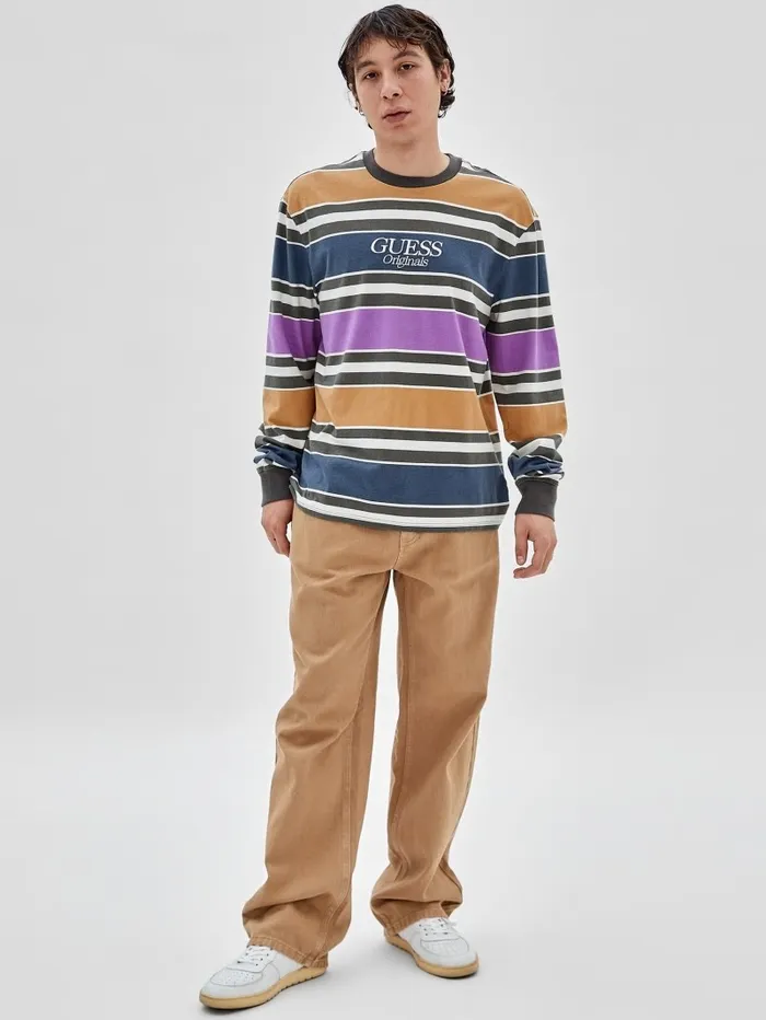 Men GUESS Originals Block Striped Tee Pure White Multi Shirts GUESS